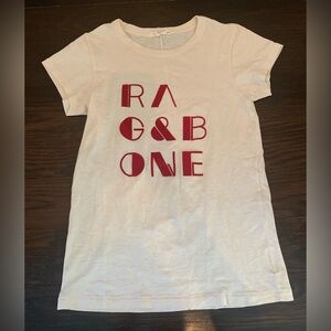 Rag & Bone women’s White Graphic Tee with red flocked logo. Size XS